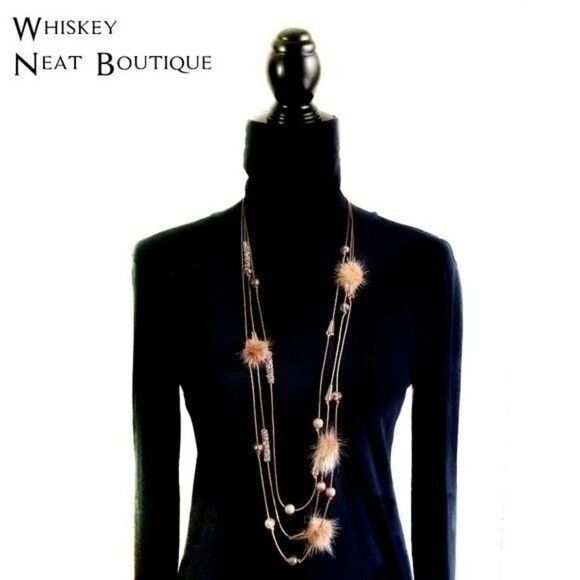 Beaded Pom Pom Necklace with Rhinestones - NWT - Picture 3 of 7